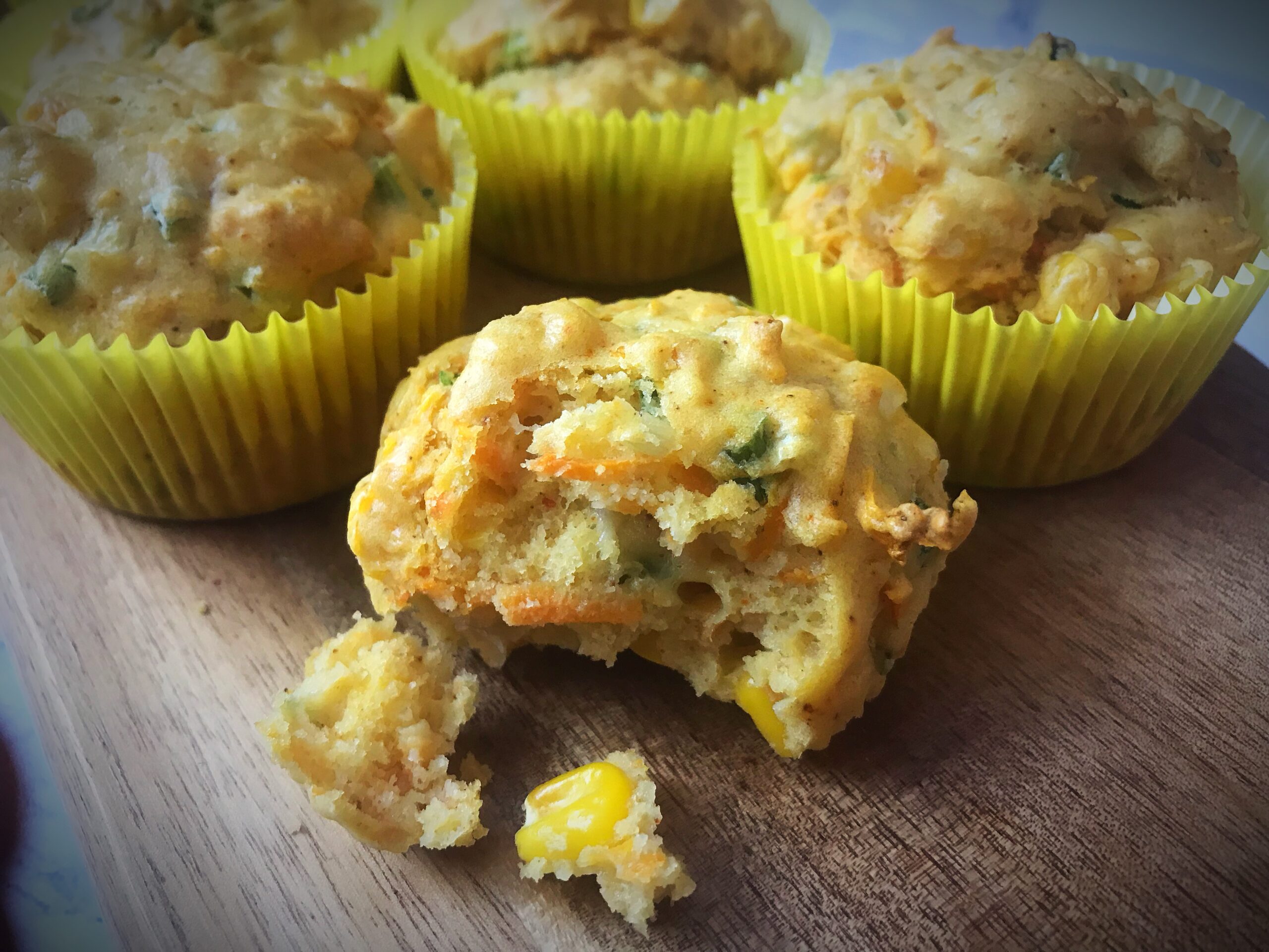 gluten free and dairy free sweetcorn and carrot muffins