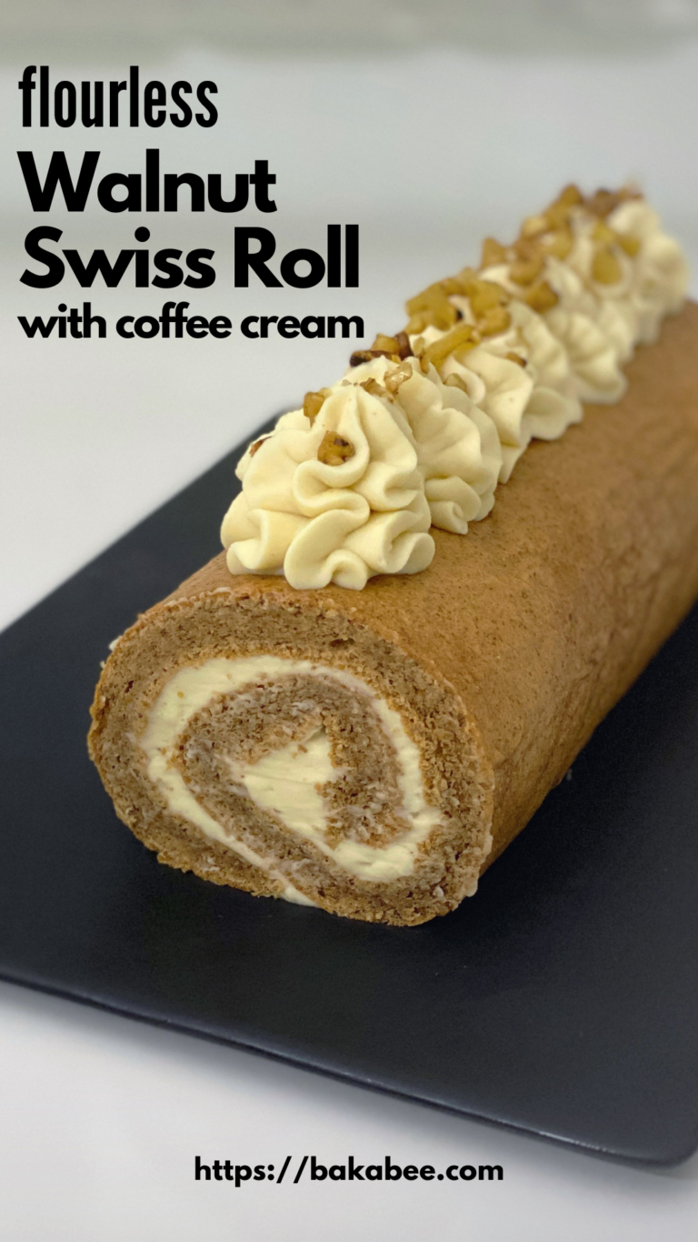 Flourless Walnut Swiss roll with coffee cream
