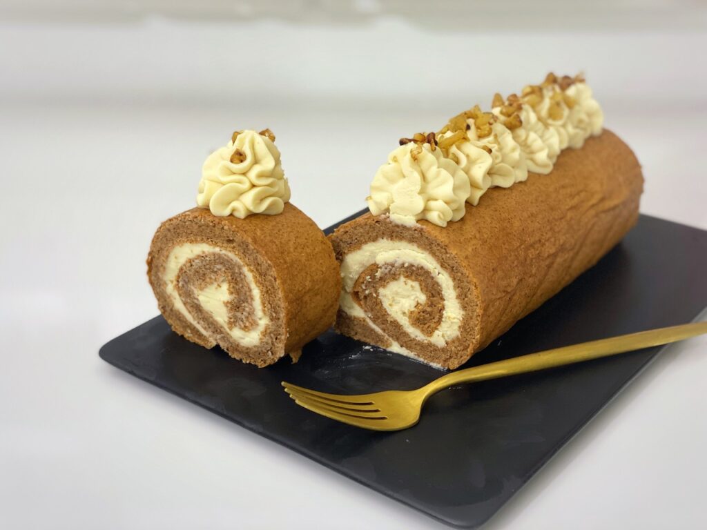 flourless walnut Swiss roll with coffee cream Bakabee