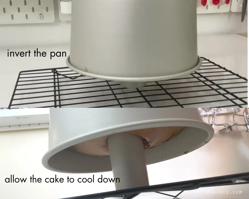 invert the pan and cool down vanilla chiffon cake