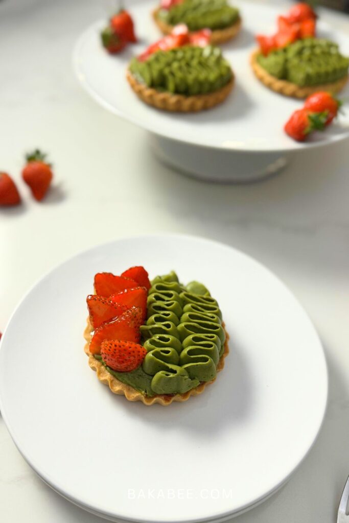 a matcha strawberry tart 