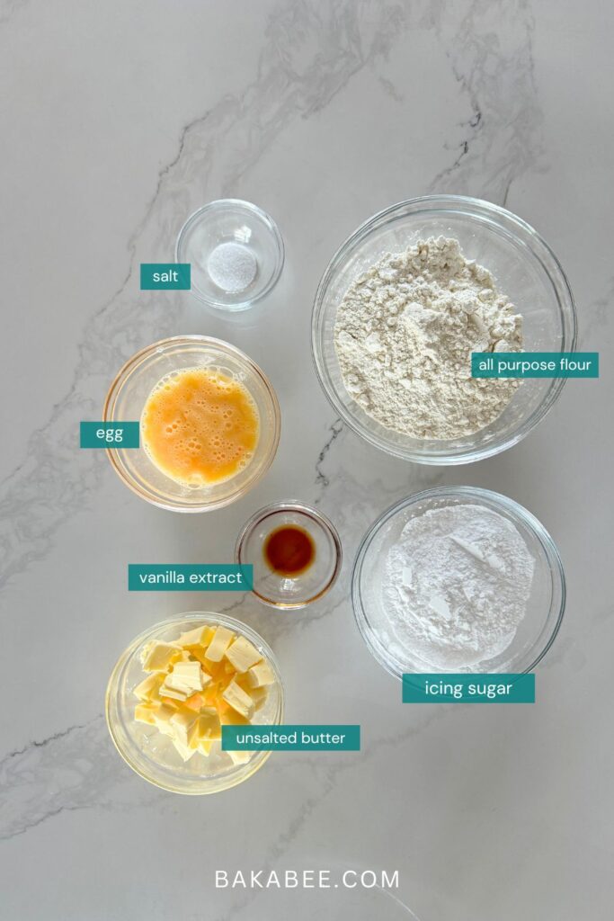 ingredients for the pastry tart shells