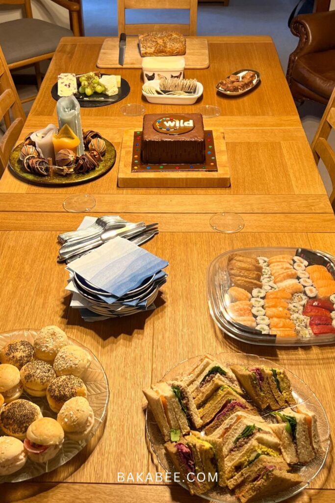 chocolate pound cake is the centrepiece on a table