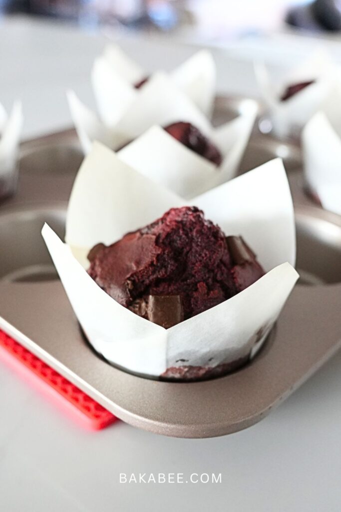 Red Velvet Muffins in baking pan