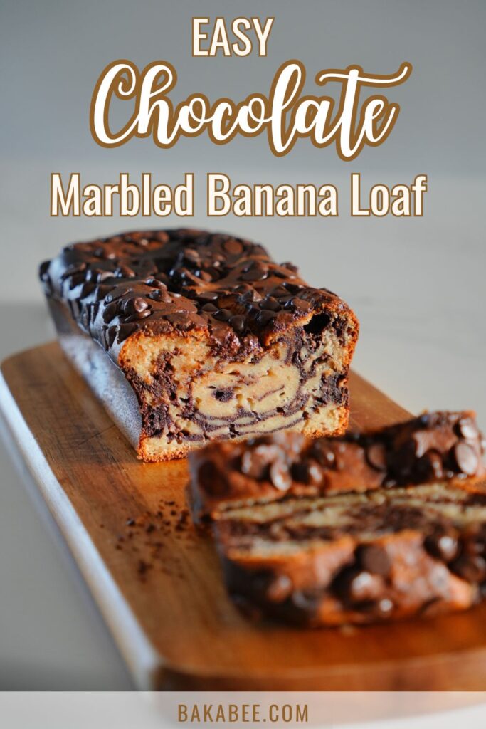 Pinterest image chocolate marbled banana loaf