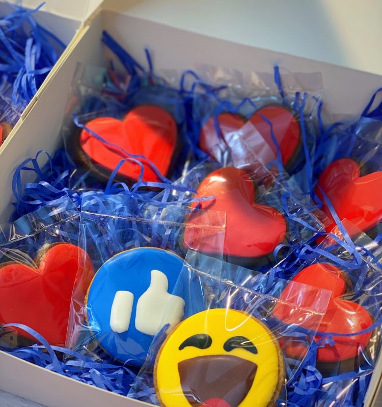 Facebook thumbs up laughing emoji and red heart cookies Singapore