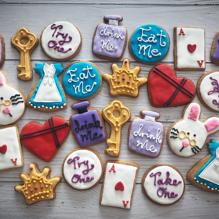 Alice in Wonderland themed sugar cookies with royal icing piping Singapore