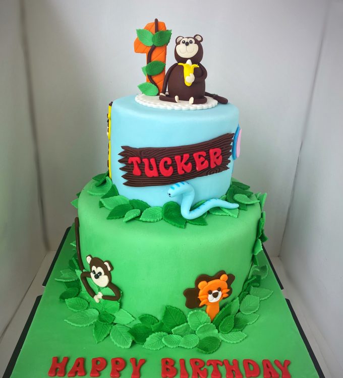 Jungle theme 2-tier cake