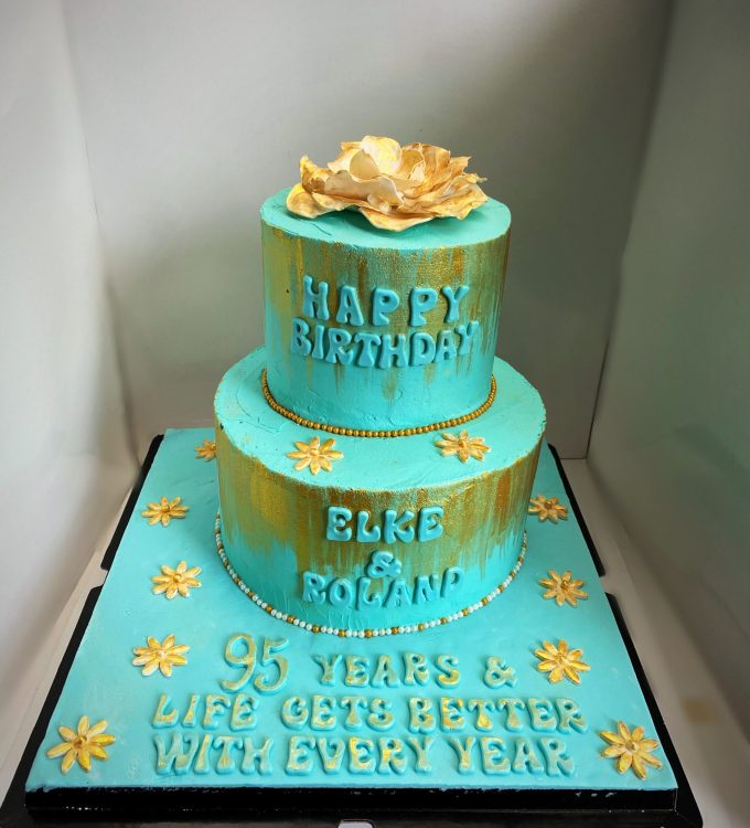 Turquoise gold paint cake