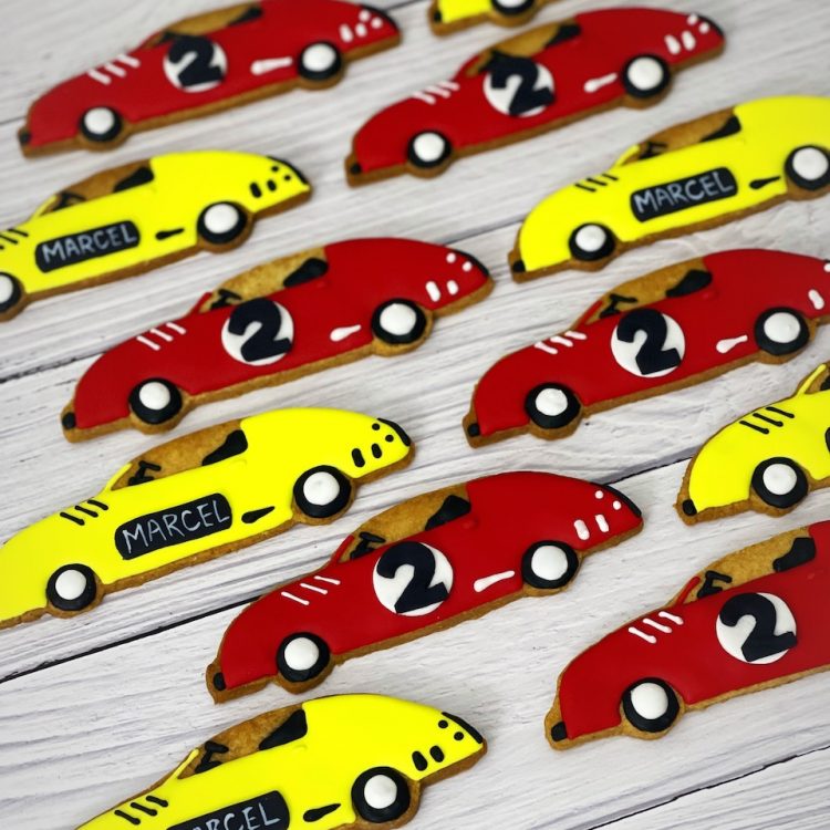 'Two Fast' vintage racing car customized cookies
