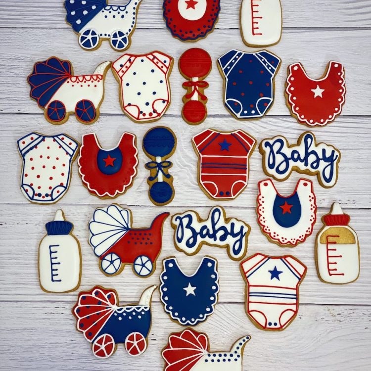 baby shower blue white and red cookies Singapore