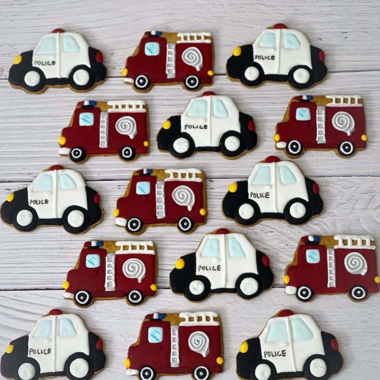 rescue vehicles police car fire engine customized cookies Singapore